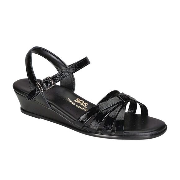 SAS Strappy Quarter Strap Wedge Sandal Black Patent | Size 9WW | EUC Comfort - Picture 1 of 16